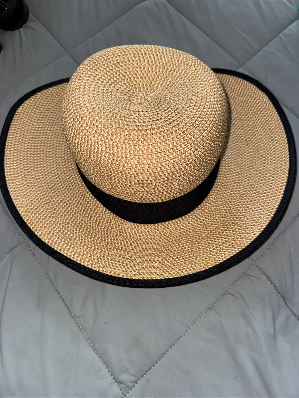 Straw Sun Hat with Black Band and Trim